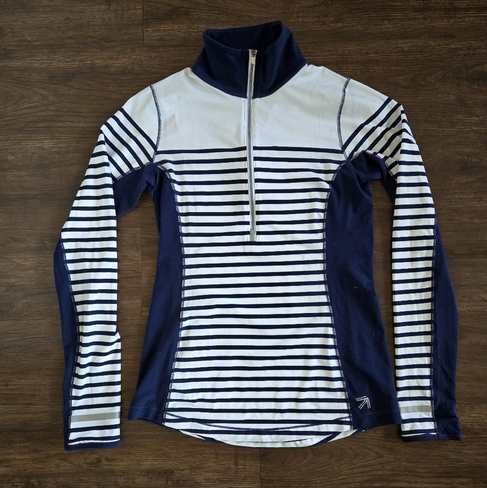 New Balance For J. Crew Navy and White Striped Half Zip Top